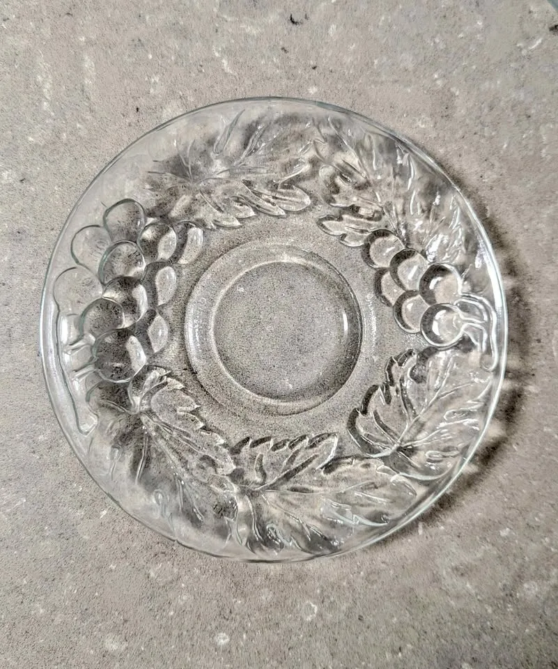 Vintage KIG Glass Plate with Grapes & Leaves