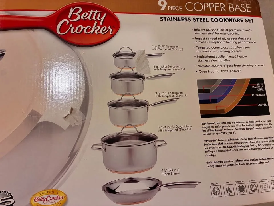 Betty Crocker 9 pieces Copper Base cookware set image indicator(2)