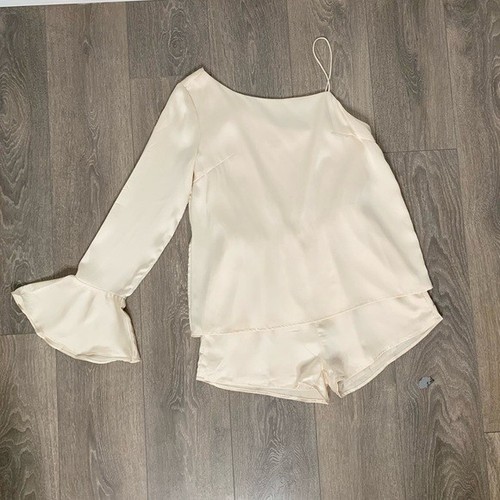 Sabo Skirt Luxe Satin Romper One Shoulder Flare Long Sleeve Play - photo 2