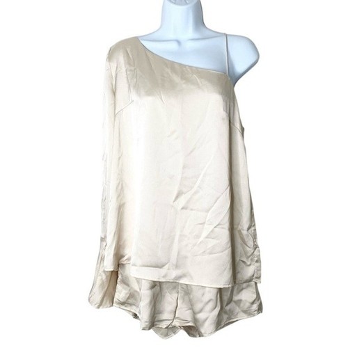 Sabo Skirt Luxe Satin Romper One Shoulder Flare Long Sleeve Play - photo 4