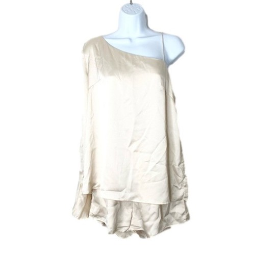 Sabo Skirt Luxe Satin Romper One Shoulder Flare Long Sleeve Play - photo 5
