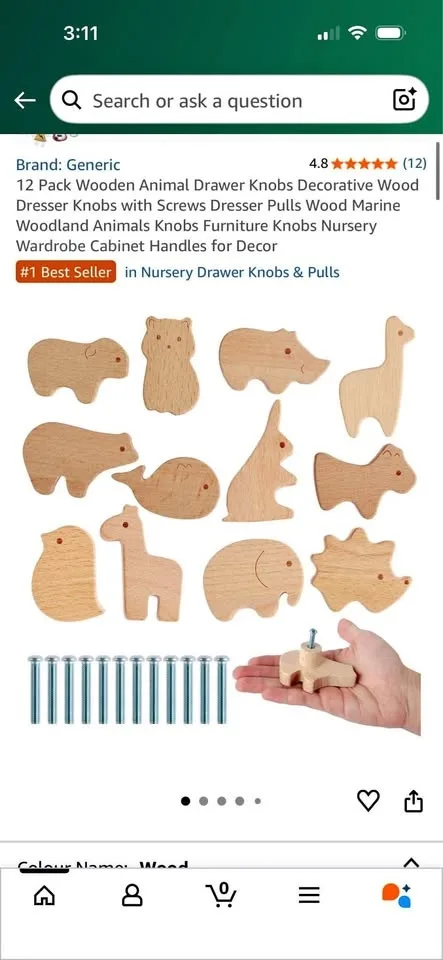 12 Pack Wooden Animal Drawer Knobs