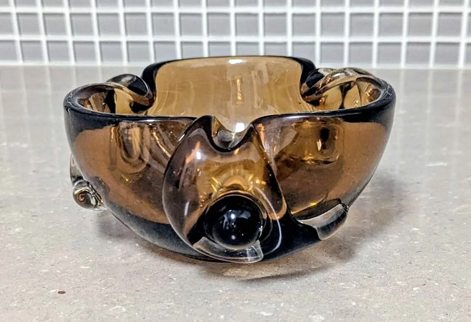 Vintage Murano Art Glass Ashtray / Bowl - Amber Brown