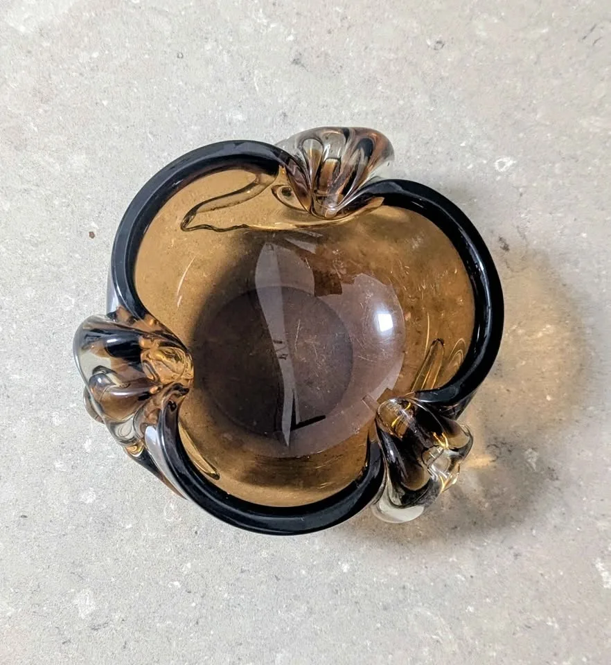 Vintage Murano Art Glass Ashtray / Bowl - Amber Brown image indicator(2)
