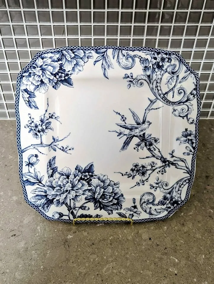 222 Fifth Adelaide Blue & White Square Dinner Plate