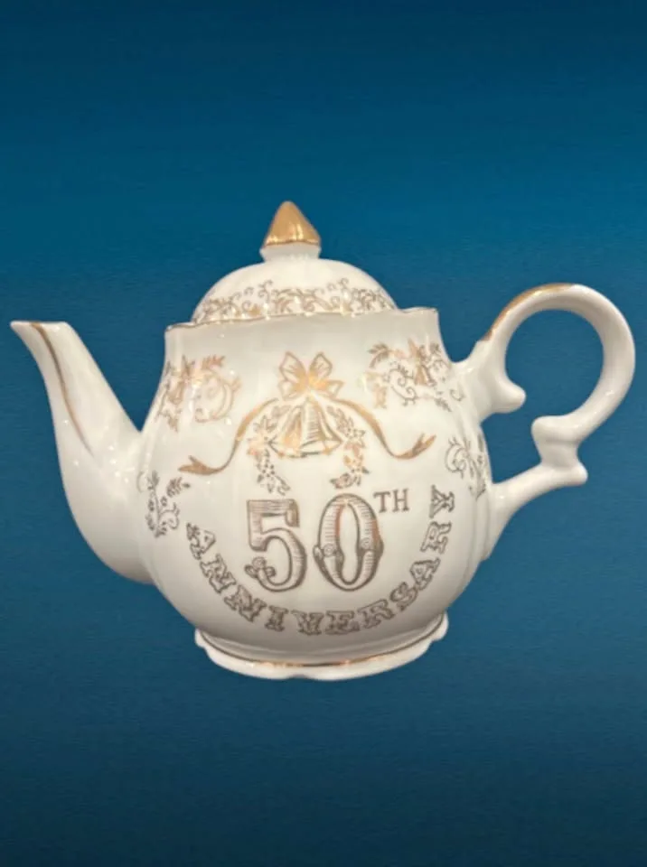 50th Anniversary Vintage China Teapot, Teacup & Plates