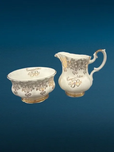 50th Anniversary Vintage China Teapot, Teacup & Plates image indicator(10)