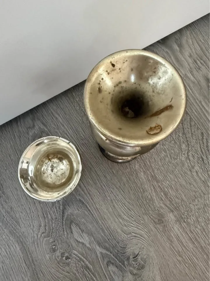 Vintage Antique Mercury Glass Silver Hand Painted 2 pcs image indicator(2)