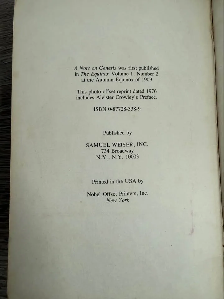 ALLAN BENNETT: A NOTE ON GENESIS THE EQUINOX BOOKLET 1979 image indicator(3)