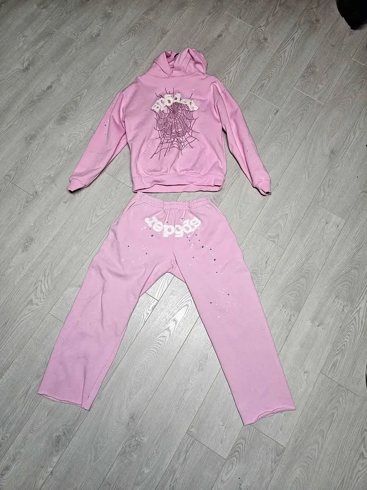 pink sp5der tracksuit - pants size XL , hoodie size L