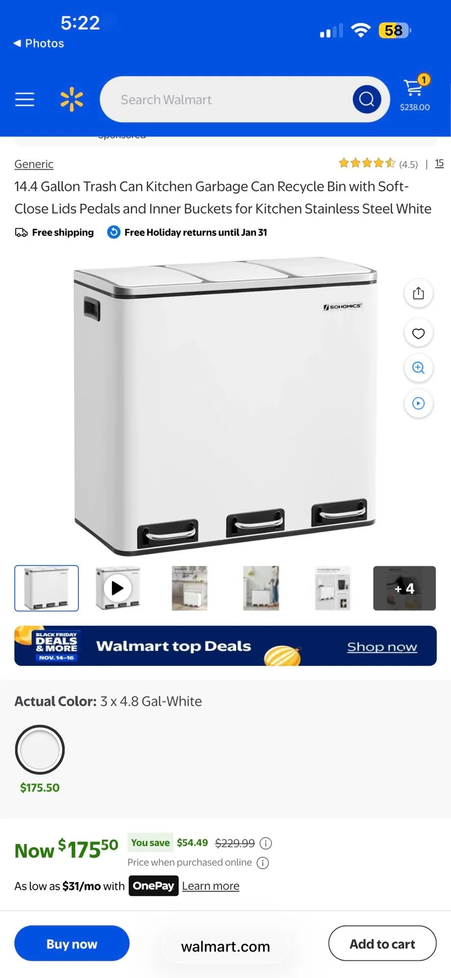 BRAND NEW $100 SONGMICS 3-Compartment Trash Can image indicator(4)