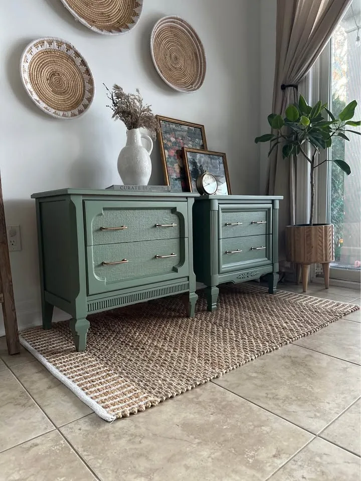 Refinished Vintage Nightstand Set - Earthy Green image indicator(2)