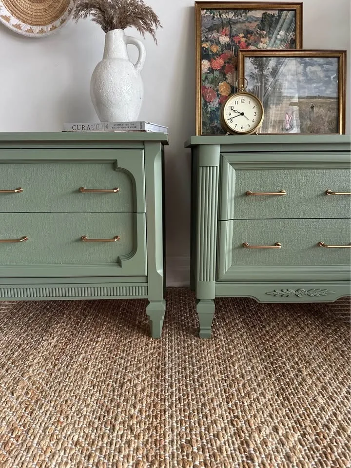 Refinished Vintage Nightstand Set - Earthy Green image indicator(3)