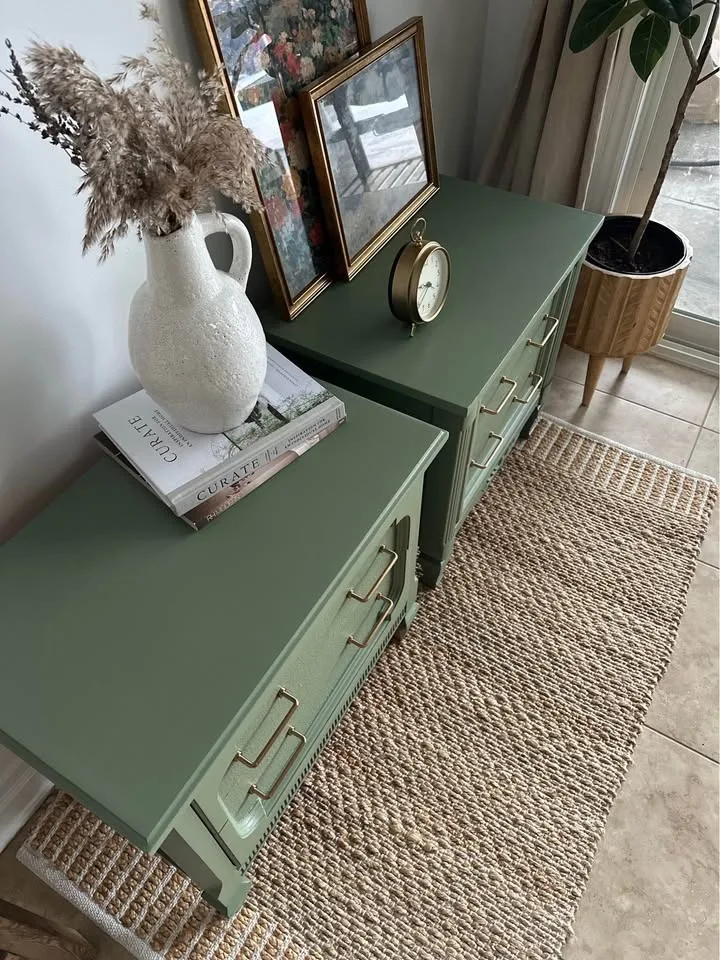 Refinished Vintage Nightstand Set - Earthy Green image indicator(5)