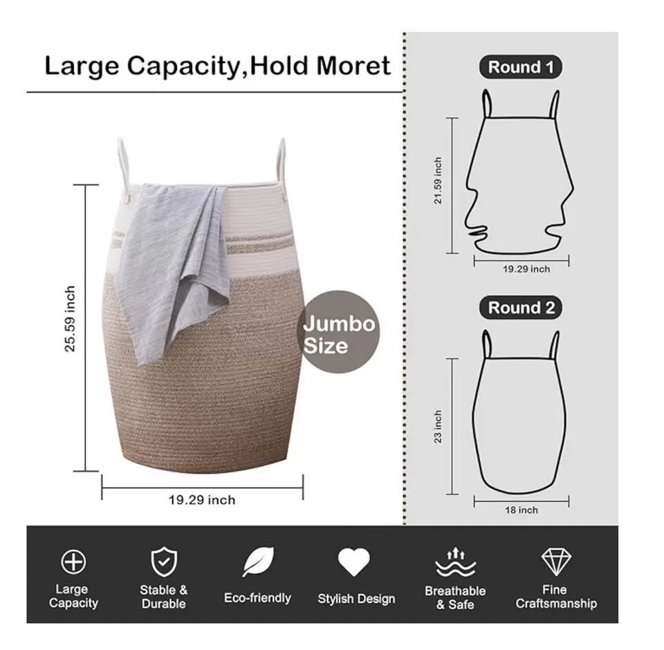 OIAHOMY Laundry Hamper Woven Cotton Rope Large 25.6 image indicator(2)
