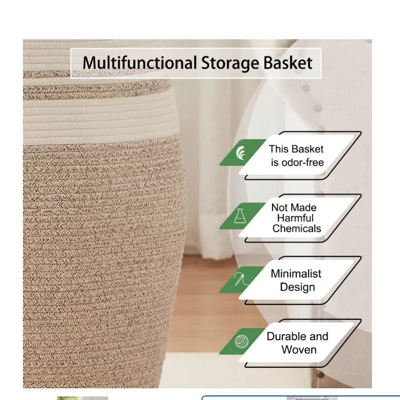 OIAHOMY Laundry Hamper Woven Cotton Rope Large 25.6 image indicator(3)