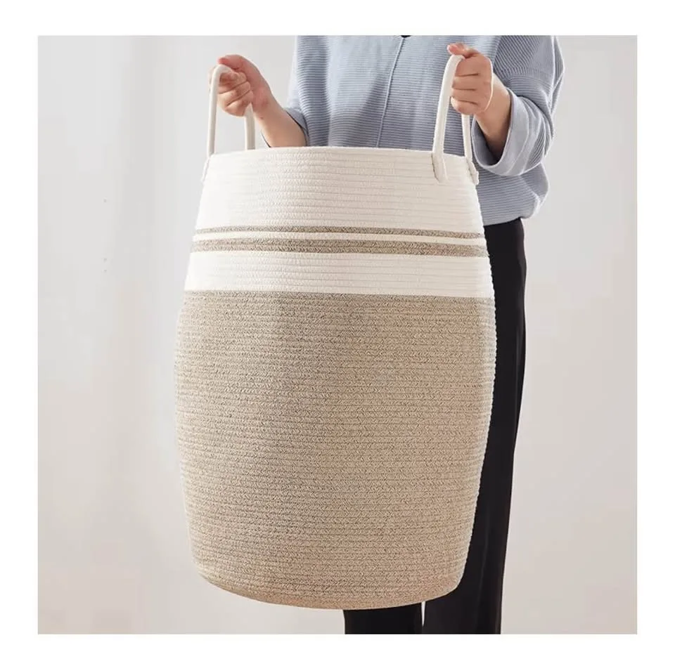 OIAHOMY Laundry Hamper Woven Cotton Rope Large 25.6 image indicator(4)