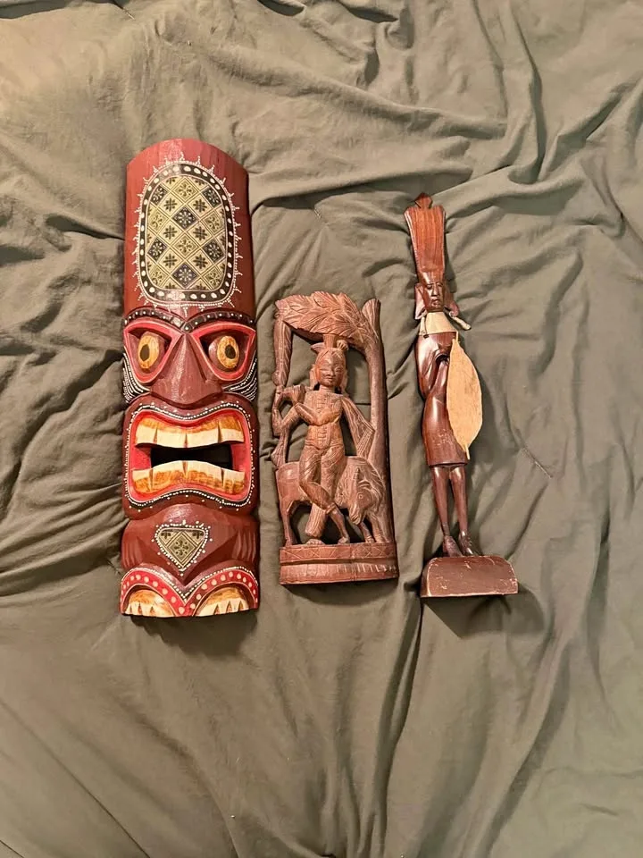 Hand Carved Tribal Wood Décor Mask + Carvings