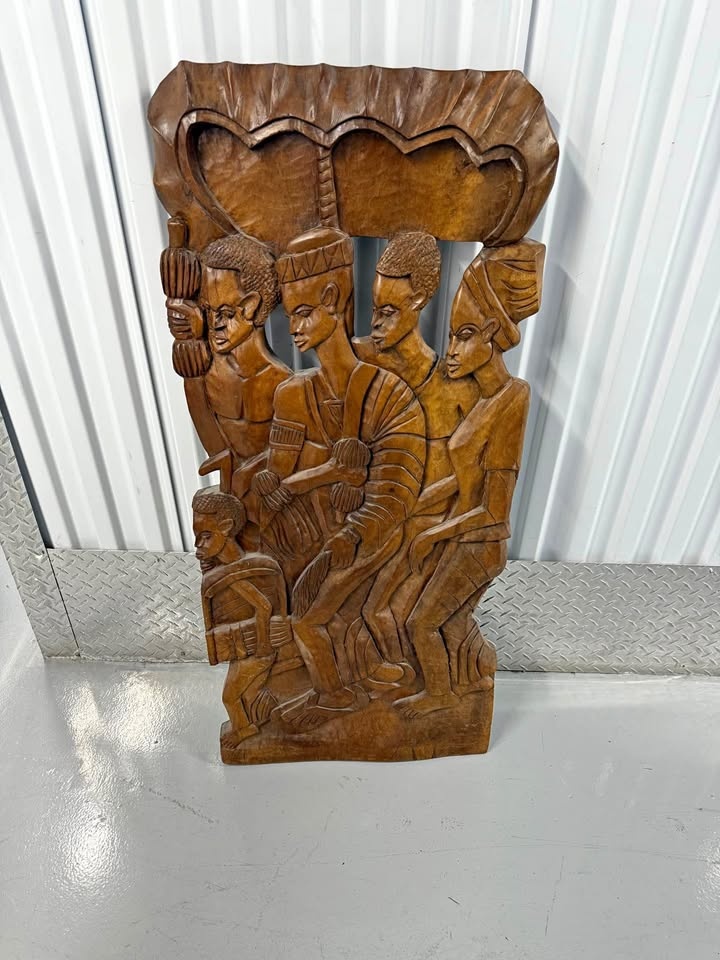 Hand Carved African Tribal Wood Wall Art Large Solid Wood Panel