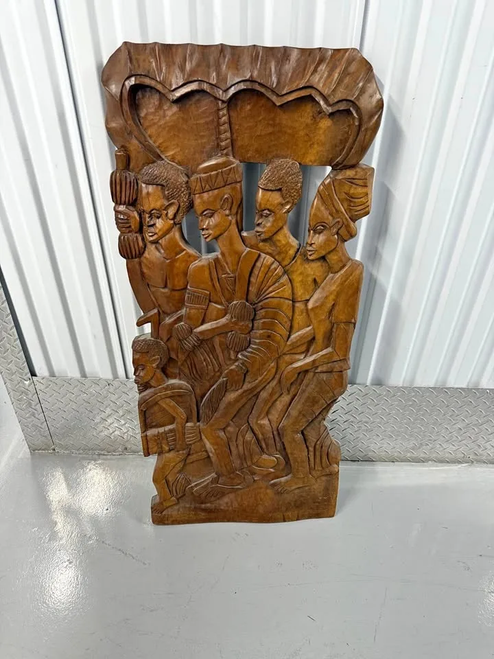 Hand Carved African Tribal Wood Wall Art Large Solid Wood Panel