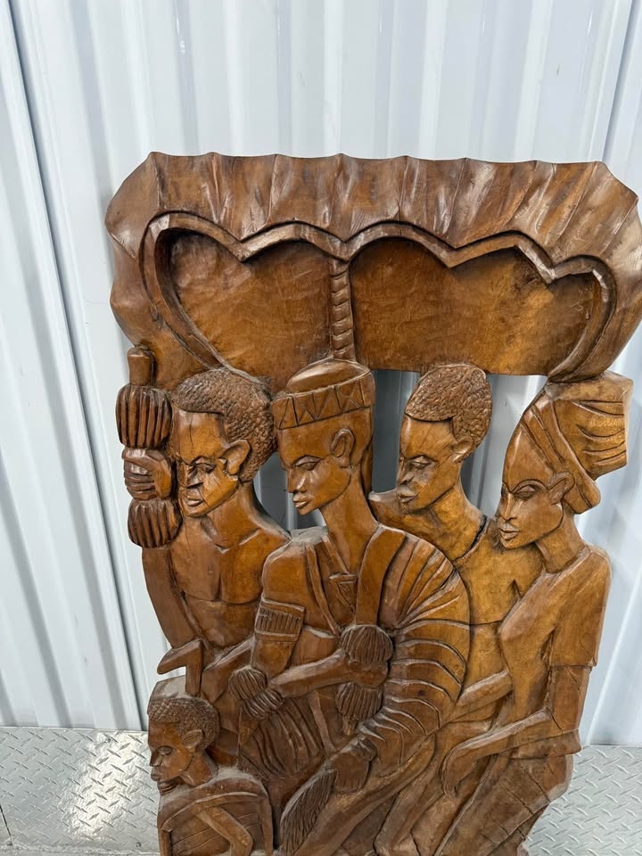 Hand Carved African Tribal Wood Wall Art Large Solid Wood Panel - photo 2