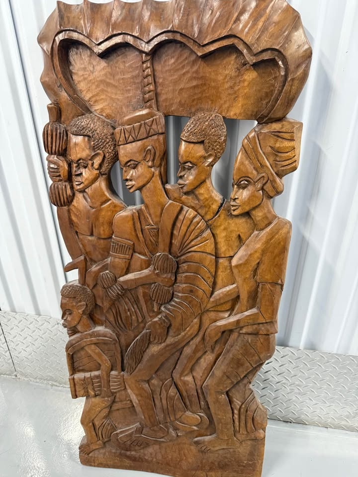 Hand Carved African Tribal Wood Wall Art Large Solid Wood Panel - photo 3
