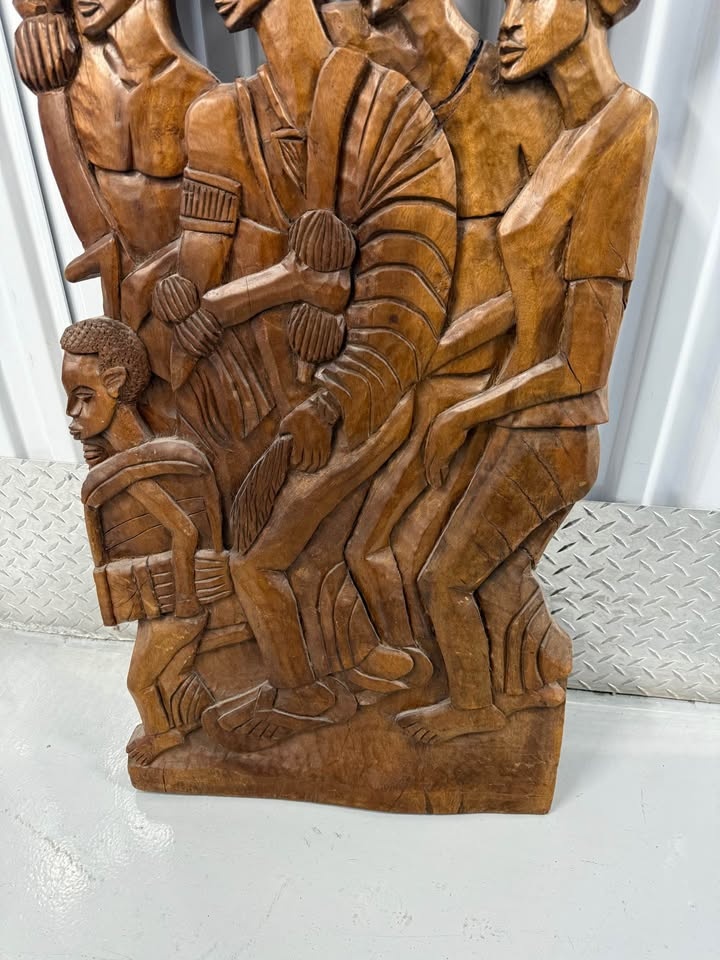 Hand Carved African Tribal Wood Wall Art Large Solid Wood Panel - photo 4