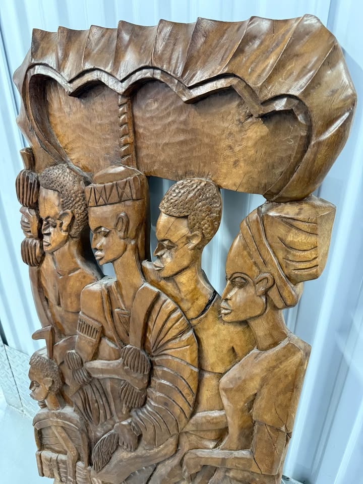 Hand Carved African Tribal Wood Wall Art Large Solid Wood Panel - photo 5