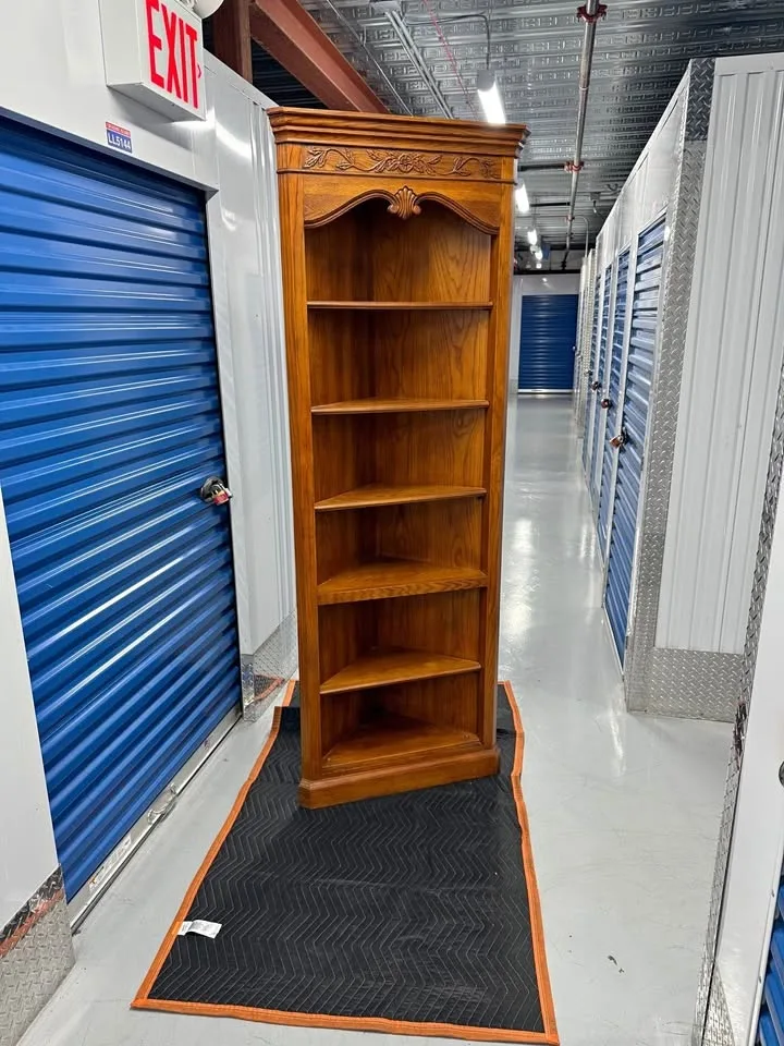 Solid Wood 7ft Corner Bookshelf Carved Top Heavy & Sturdy