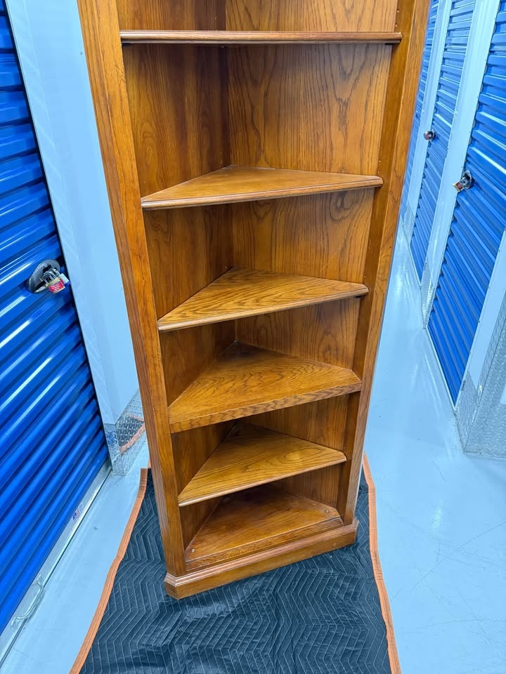 Solid Wood 7ft Corner Bookshelf Carved Top Heavy & Sturdy - photo 2