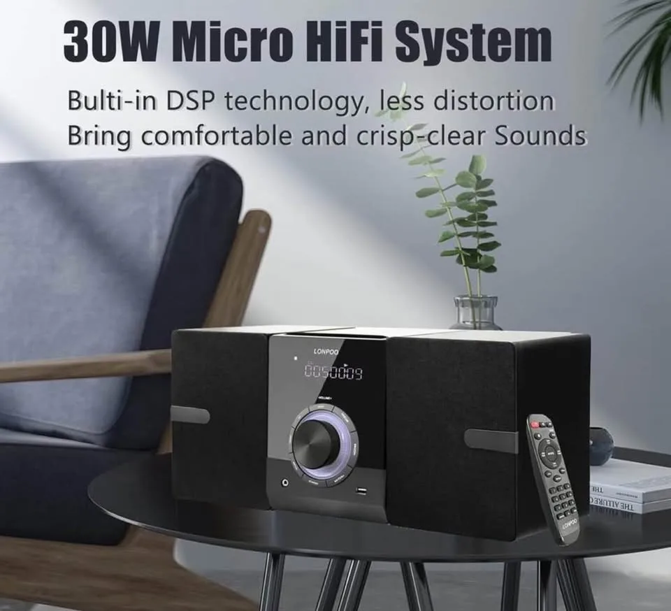 Brand New Micro Hi-Fi Stereo System – CD, Bluetooth, FM, AUX, US image indicator(2)