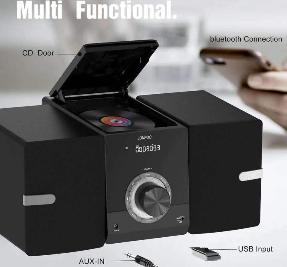 Brand New Micro Hi-Fi Stereo System – CD, Bluetooth, FM, AUX, US image indicator(4)
