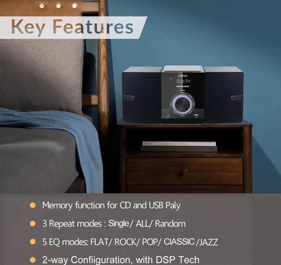 Brand New Micro Hi-Fi Stereo System – CD, Bluetooth, FM, AUX, US image indicator(5)