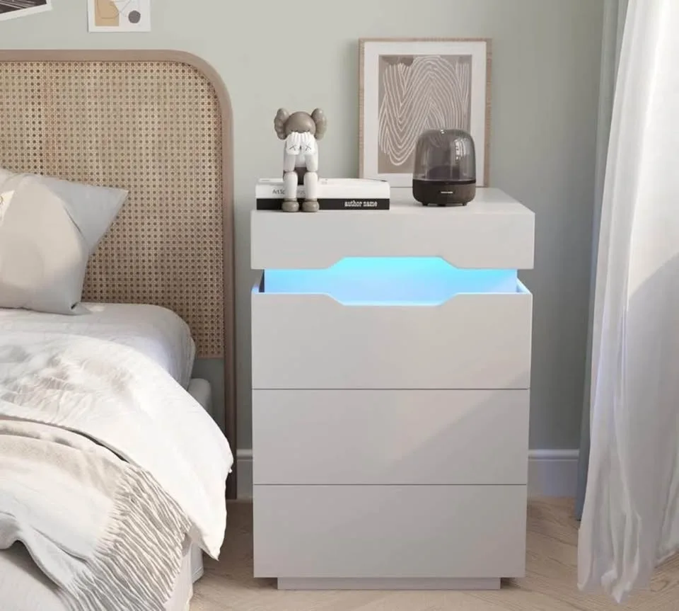 LED Nightstand Set of 2 – 3 Drawers with Charging Station image indicator(2)