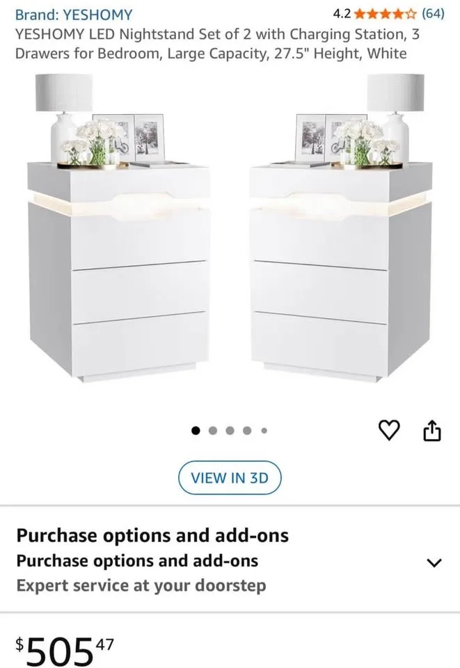 LED Nightstand Set of 2 – 3 Drawers with Charging Station image indicator(3)