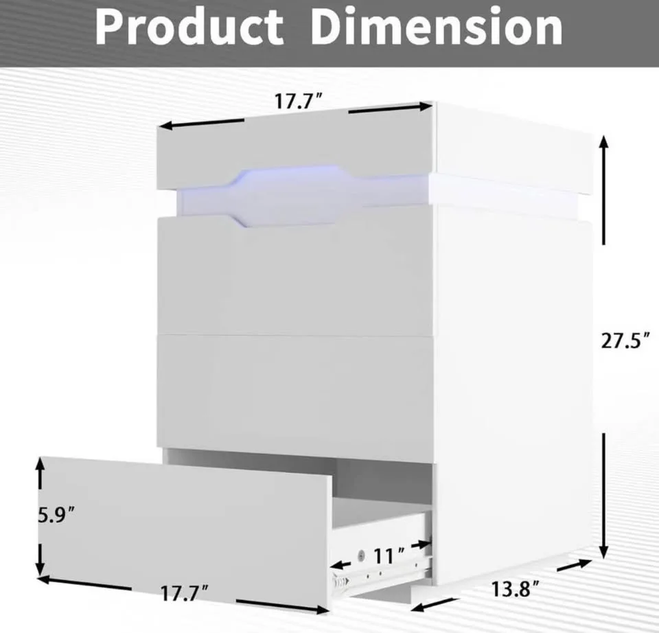 LED Nightstand Set of 2 – 3 Drawers with Charging Station image indicator(4)