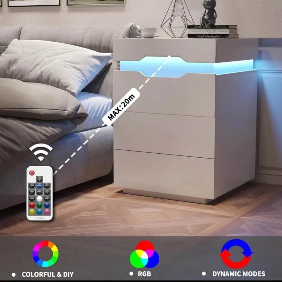 LED Nightstand Set of 2 – 3 Drawers with Charging Station image indicator(5)