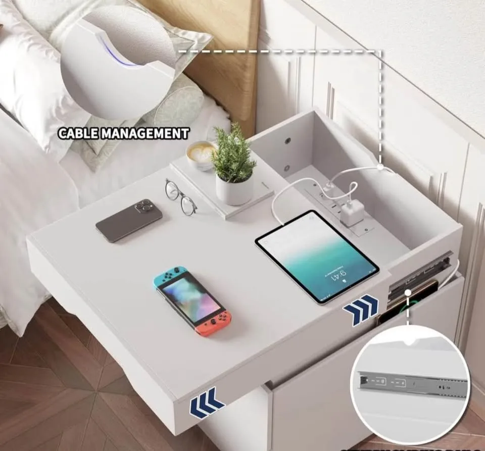 LED Nightstand Set of 2 – 3 Drawers with Charging Station image indicator(6)