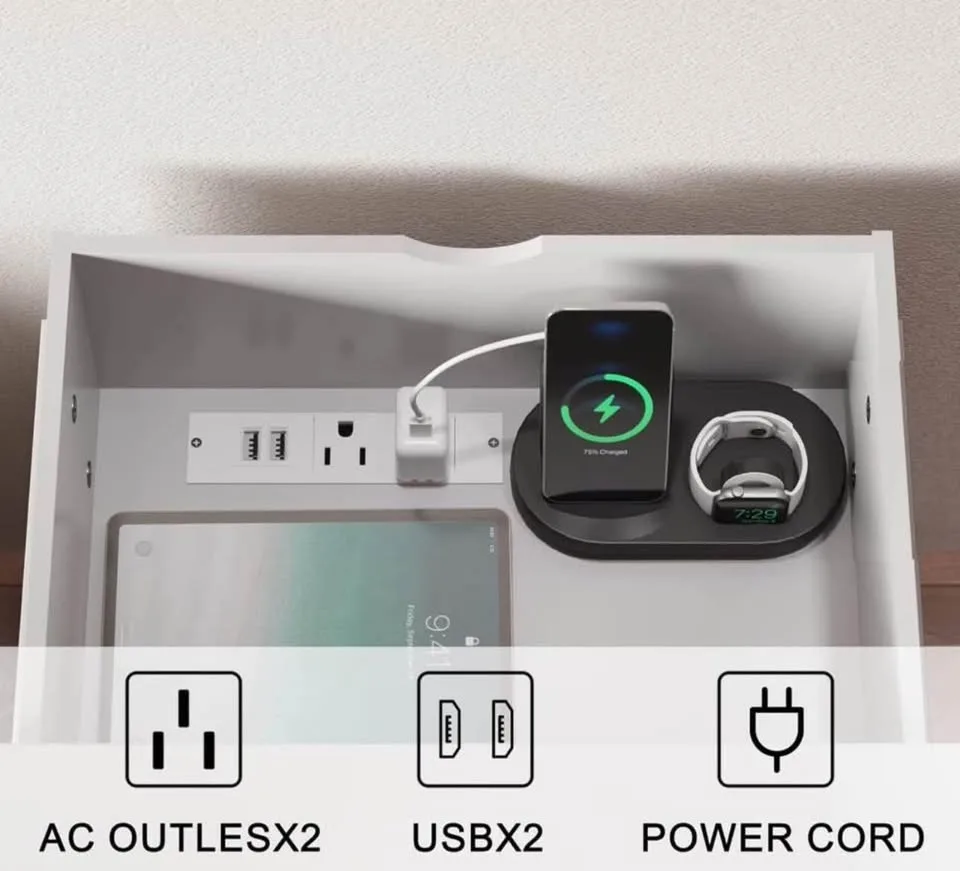 LED Nightstand Set of 2 – 3 Drawers with Charging Station image indicator(7)