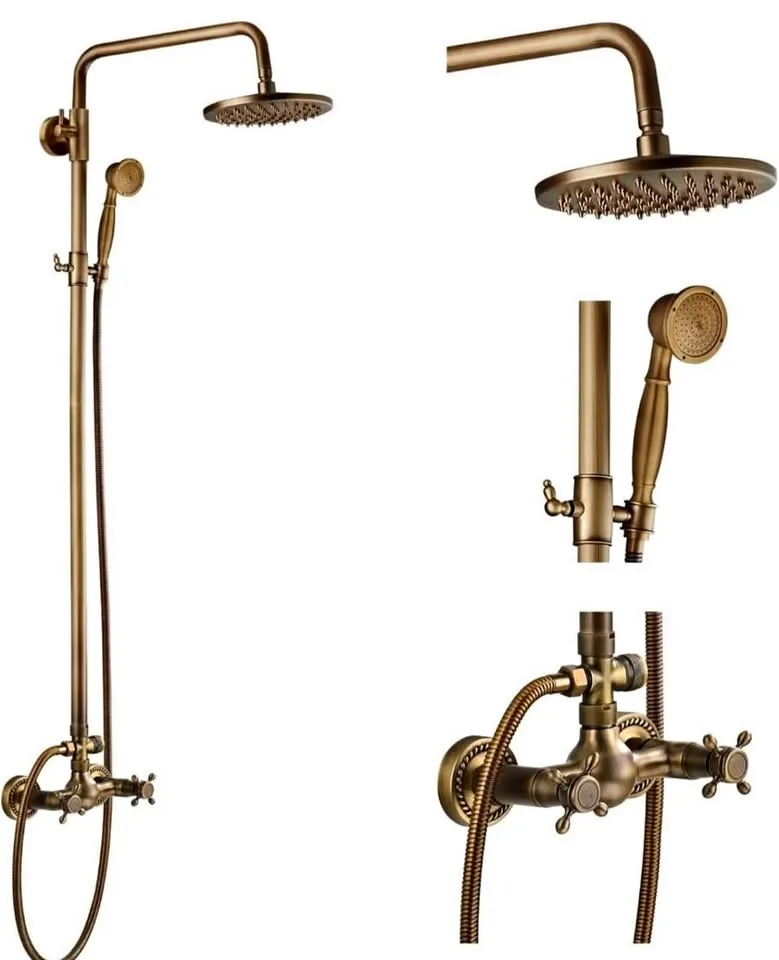 Luxury Antique Brass Bathroom Shower Faucet Set – Brushed Gold,