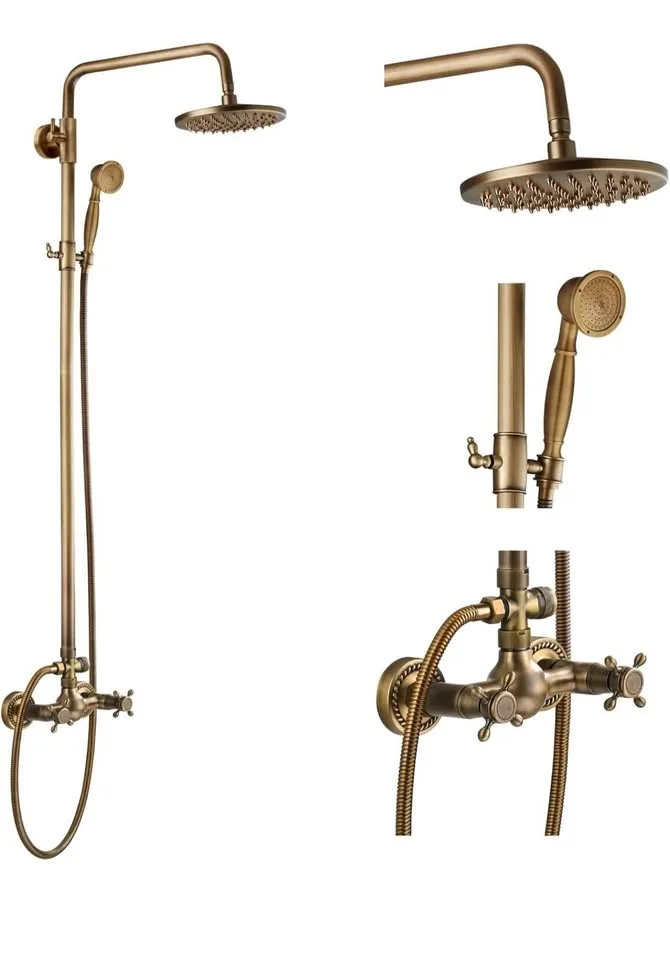 Luxury Antique Brass Bathroom Shower Faucet Set – Brushed Gold, image indicator(2)