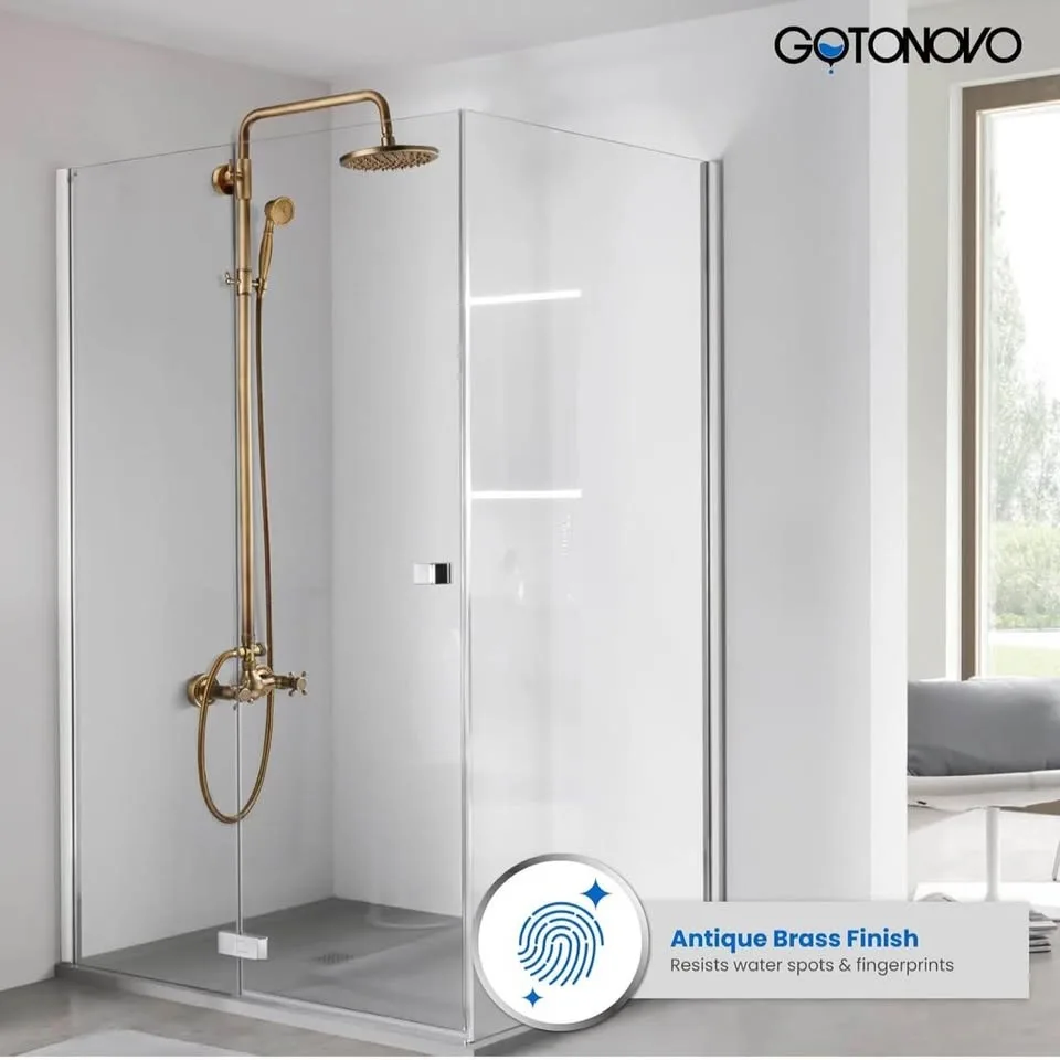 Luxury Antique Brass Bathroom Shower Faucet Set – Brushed Gold, image indicator(4)