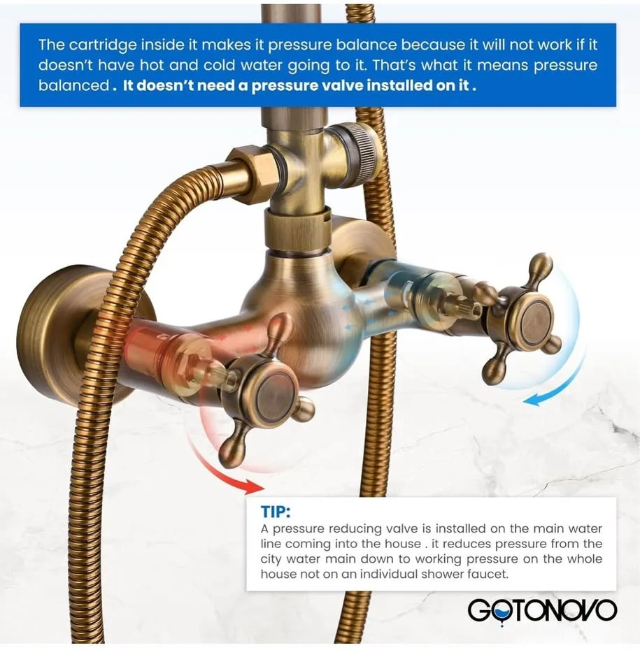 Luxury Antique Brass Bathroom Shower Faucet Set – Brushed Gold, image indicator(5)