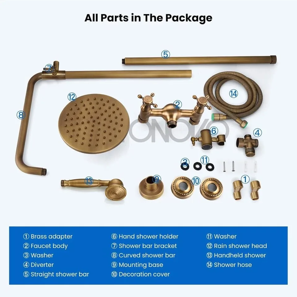 Luxury Antique Brass Bathroom Shower Faucet Set – Brushed Gold, image indicator(7)