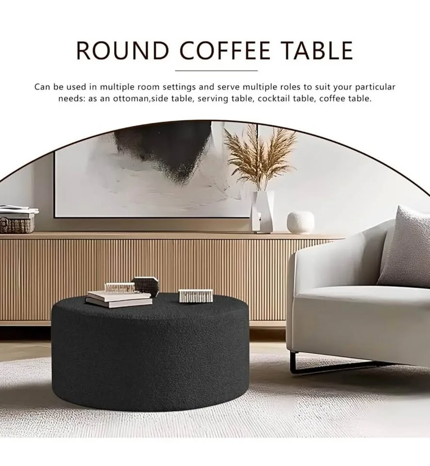 O2B Round Boucle Coffee Table/Ottoman – Luxury Look, Brand New!