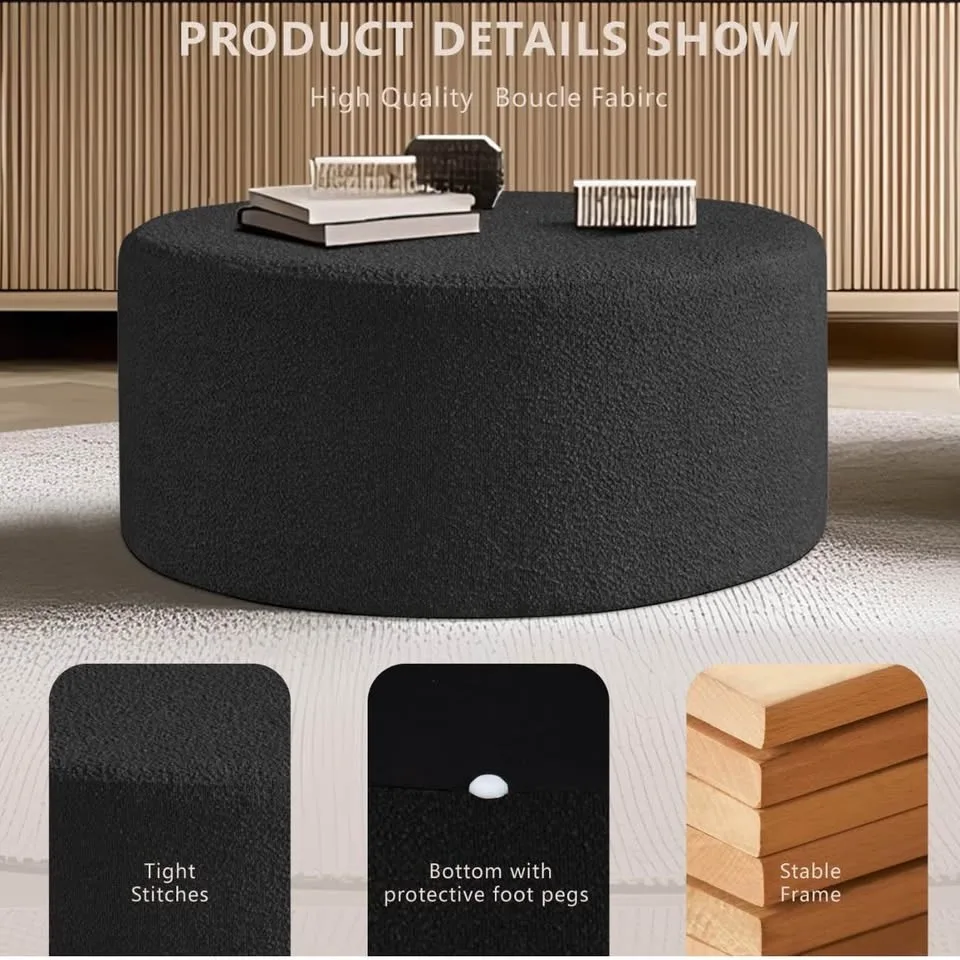 O2B Round Boucle Coffee Table/Ottoman – Luxury Look, Brand New! image indicator(6)