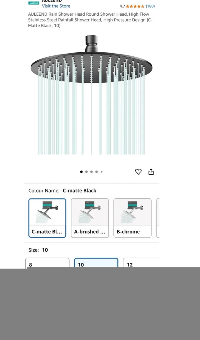 AULEEND Matte Black 10” Rainfall Shower Head – BRAND NEW image indicator(6)