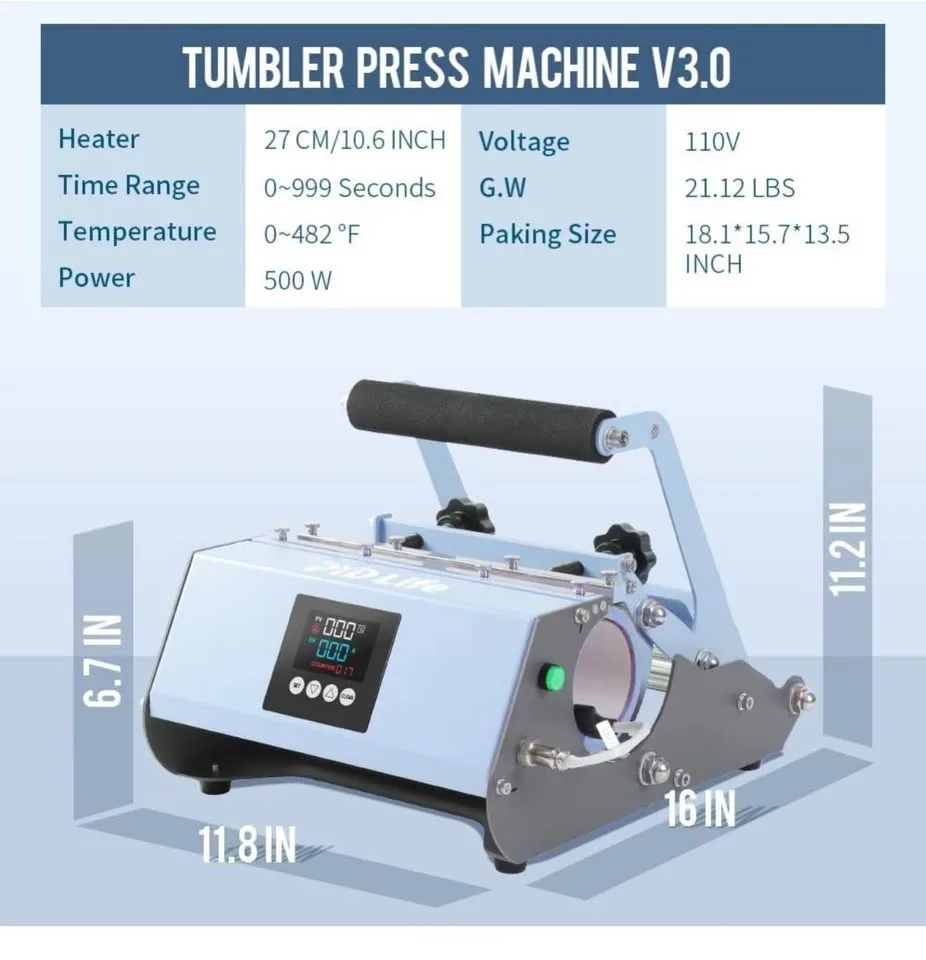PYD Life 110V Blue Mug & Tumbler Heat Press – Fits 11–30 OZ image indicator(2)