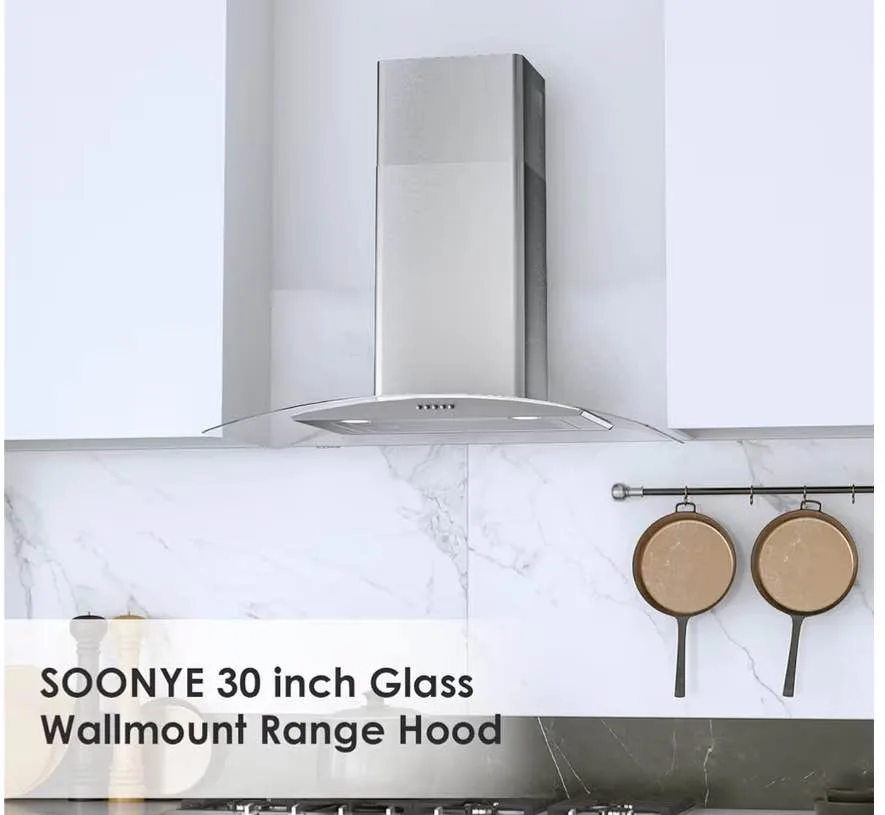 30” Curved Glass Range Hood – 450 CFM, Stainless Steel, LED image indicator(3)