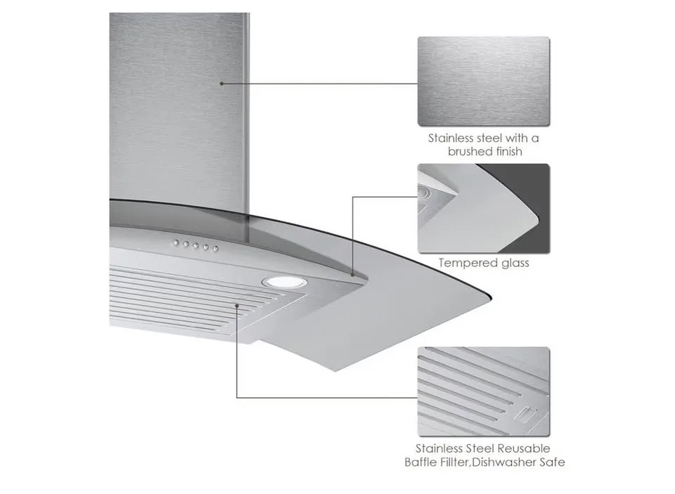 30” Curved Glass Range Hood – 450 CFM, Stainless Steel, LED image indicator(6)
